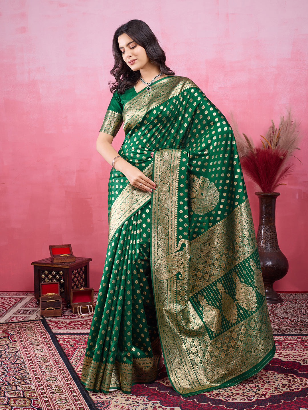 Vedant Vastram Banarasi Silk Fashion Saree - Green - Distacart