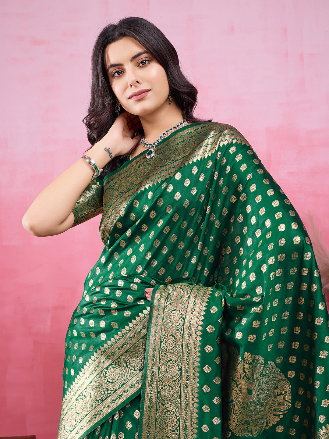 Vedant Vastram Banarasi Silk Fashion Saree - Green - Distacart