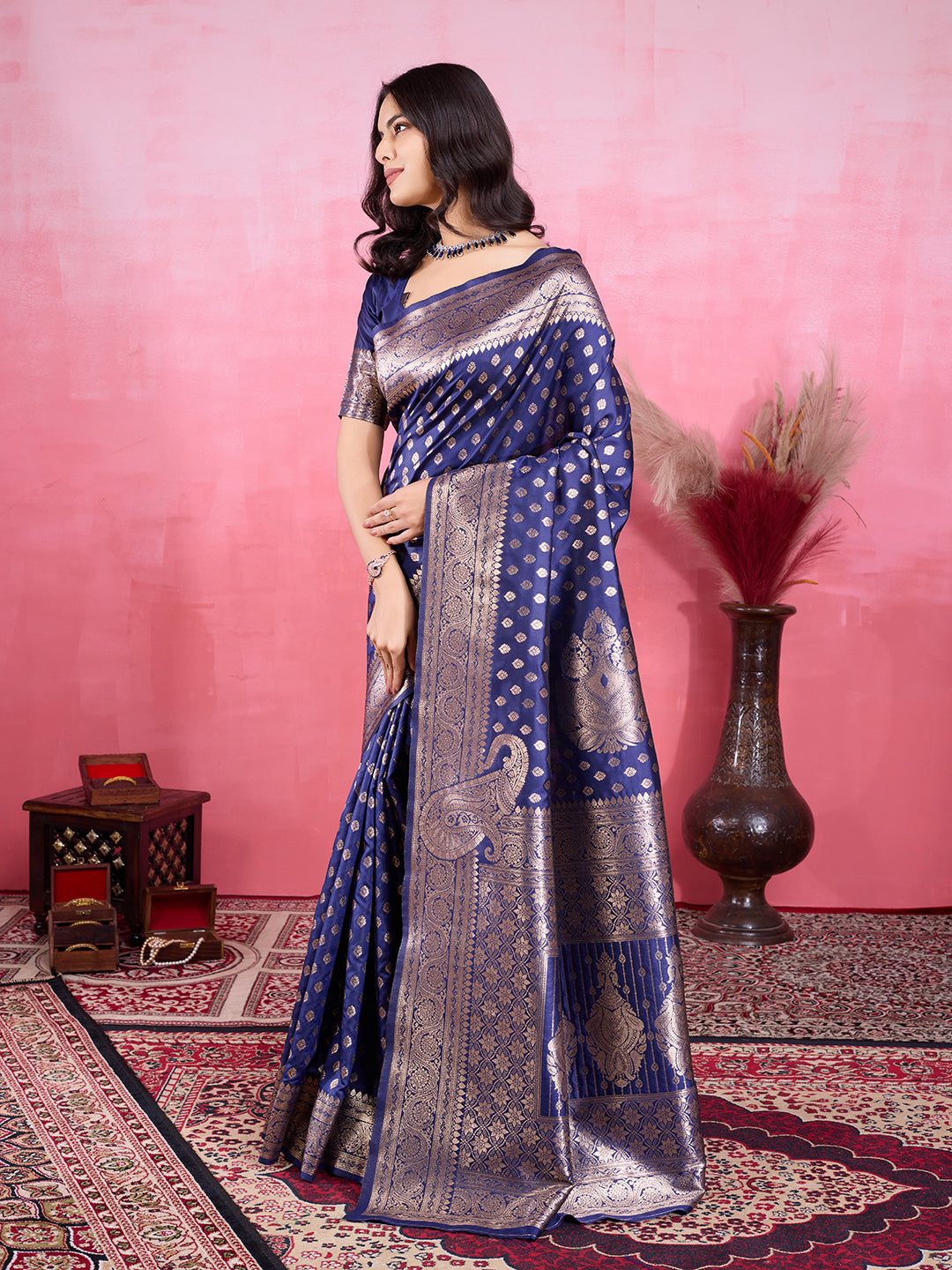 Vedant Vastram Banarasi Silk Fashion Saree - Navy - Distacart