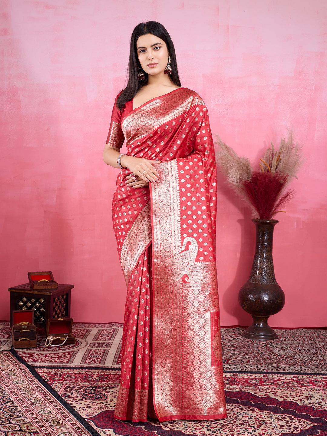 Vedant Vastram Banarasi Silk Fashion Saree - Red - Distacart
