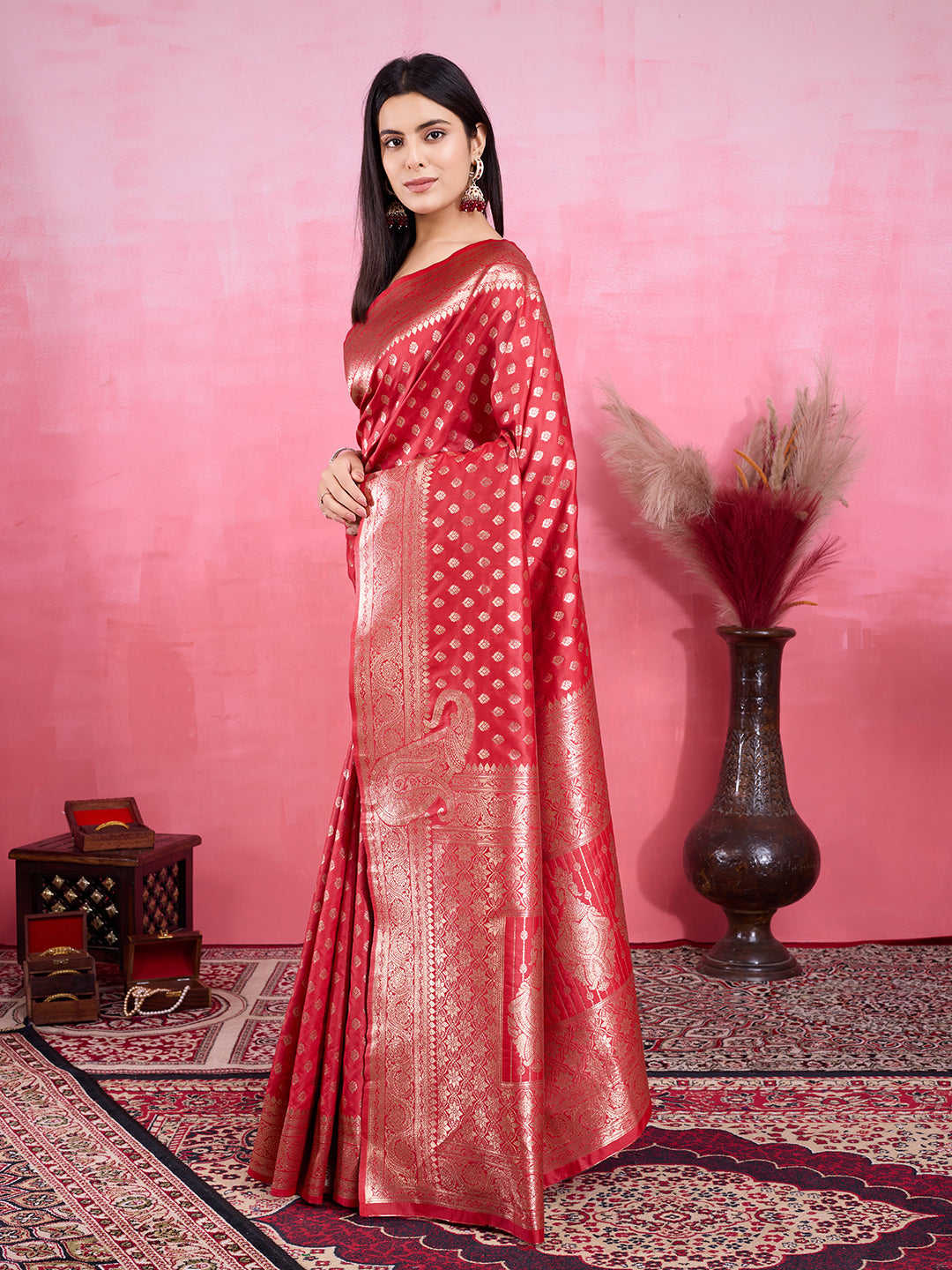 Vedant Vastram Banarasi Silk Fashion Saree - Red - Distacart