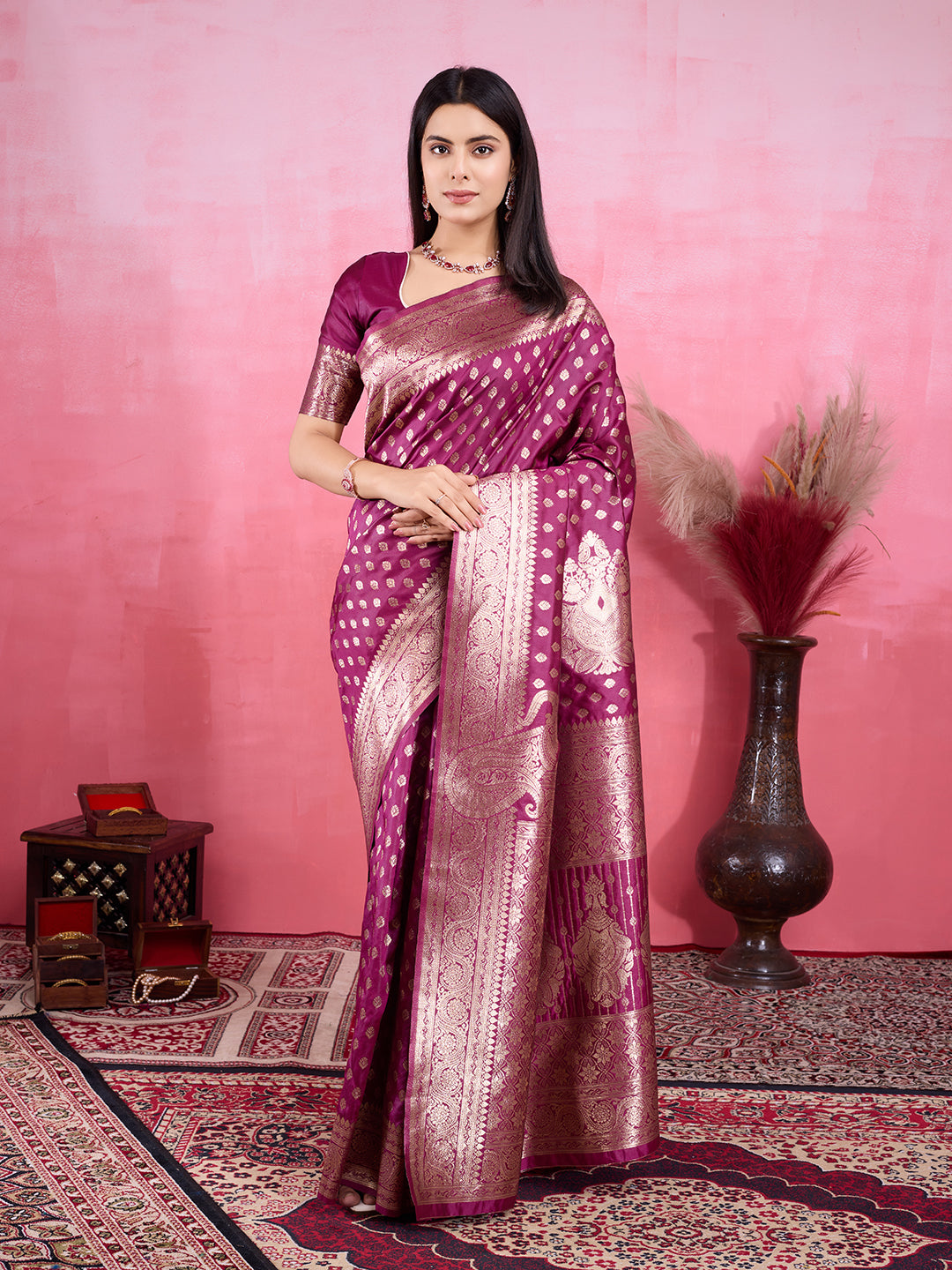 Vedant Vastram Banarasi Silk Fashion Saree - Wine - Distacart
