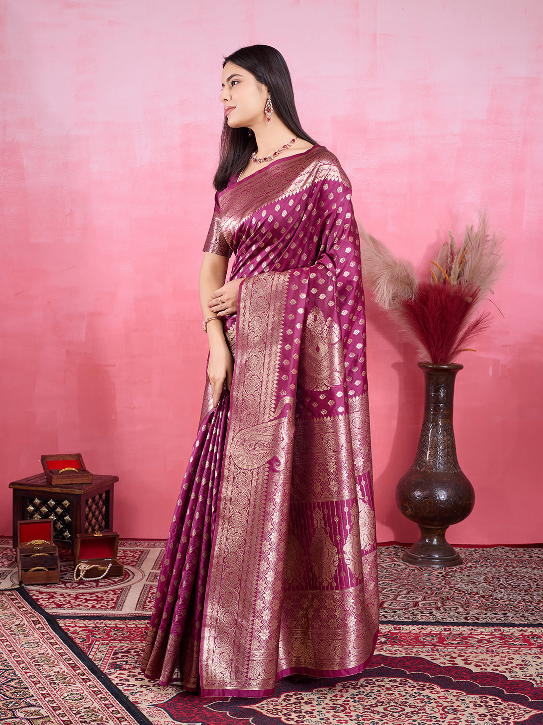 Vedant Vastram Banarasi Silk Fashion Saree - Wine - Distacart