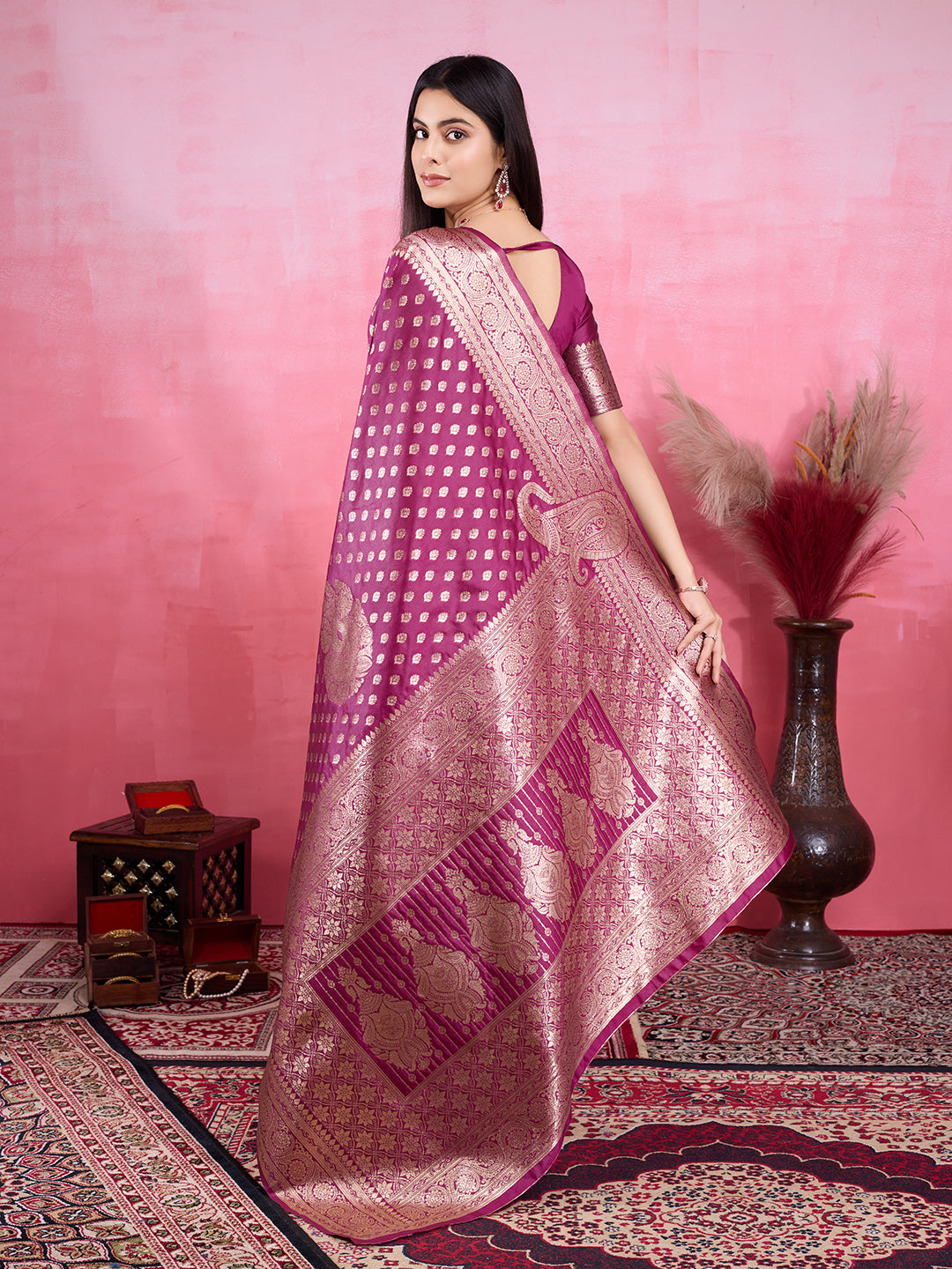 Vedant Vastram Banarasi Silk Fashion Saree - Wine - Distacart