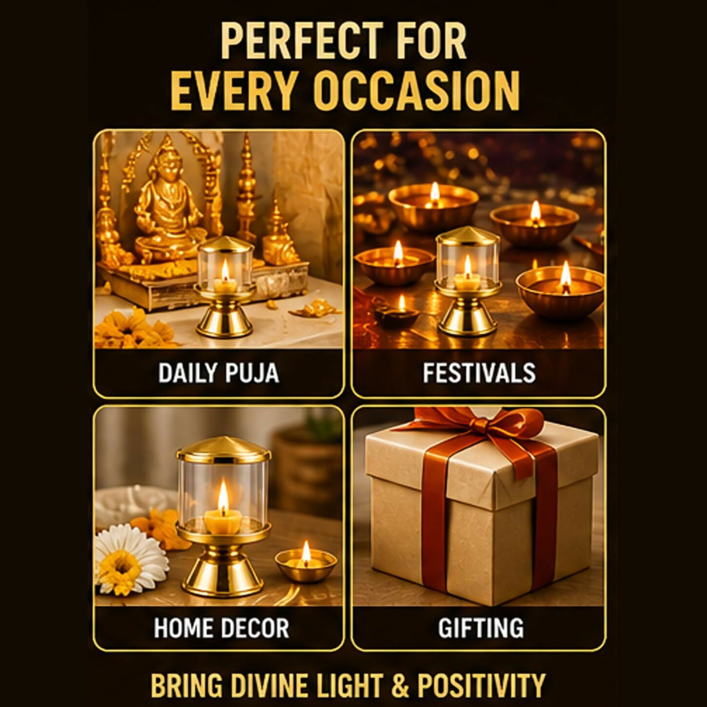 Not Available Pure Brass Ghee Diya for Puja with Glass Cover - Dista