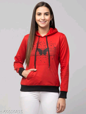 PAVONINE Red Color Butterfly-Design Pullover Hoodie Sweatshirt For Girls - Distacart