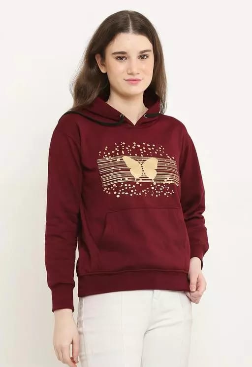 PAVONINE Wine Color Butterfly-Design Pullover Hoodie Sweatshirt For Girls - Distacart
