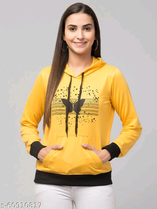 PAVONINE Yellow Color Butterfly-Design Pullover Hoodie Sweatshirt For Girls - Distacart