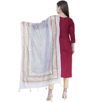 Thumbnail for A R Silk Women's Gold Print Silk White Dupattas and Chunnis