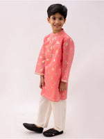 Thumbnail for Lil Drama Mishti Peach Kurta Pyjama Set For Boys