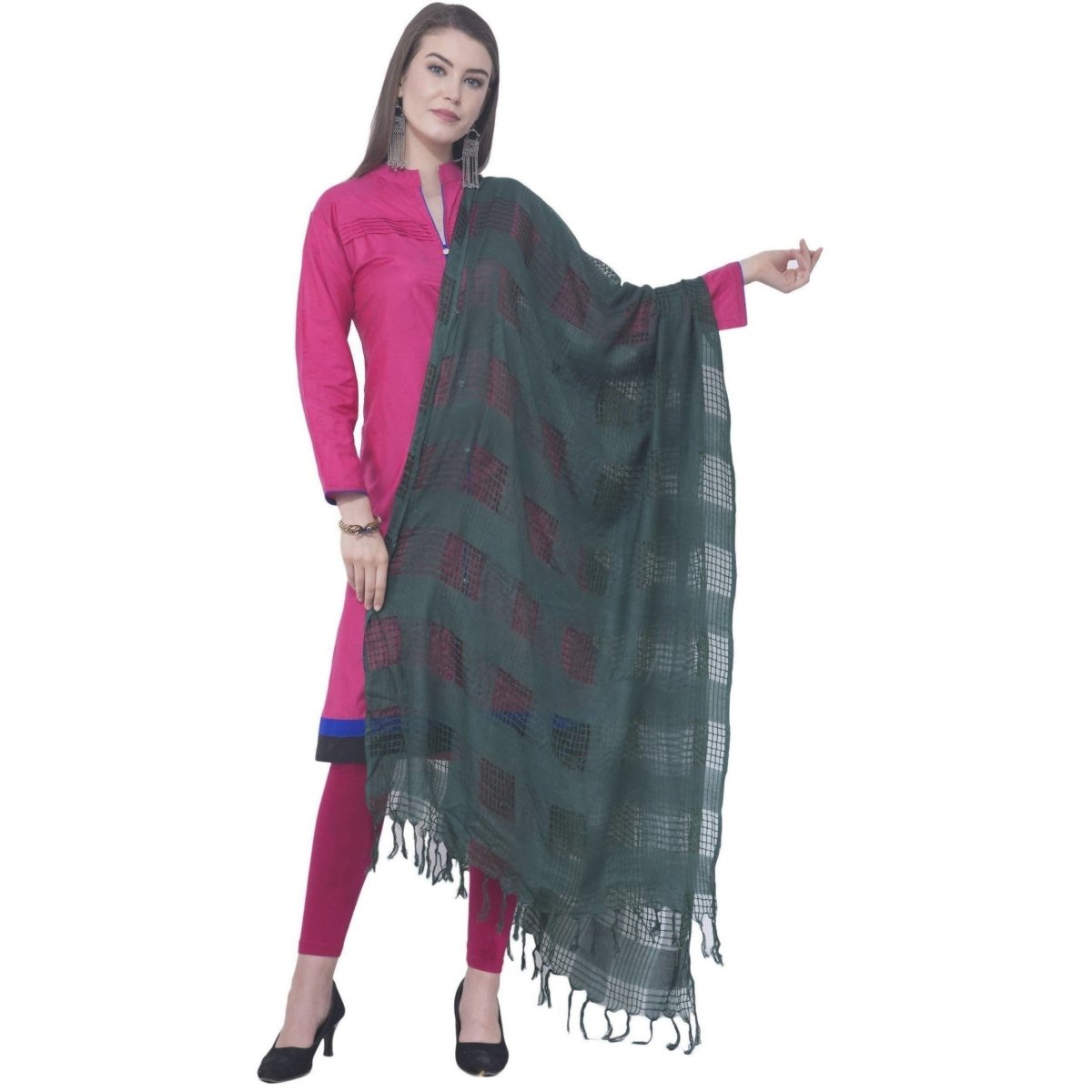 A R SILK Rama green Color Window square Cotton Dupattas and Chunnis