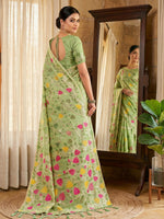 Thumbnail for Shree Shyam Fashion Green Linen Cotton Saree - Distacart