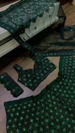 Thumbnail for Jyoti Fashion Women's Dark Green Net Sequins with Dori & Thread Embroidered Designer Lehenga Choli Set - Distacart
