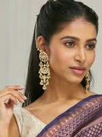 Thumbnail for Nuyug 22 K Gold-Plated Elegant Kundan Studded & Pearl Beaded Crescent Shaped Kanauti Earrings
