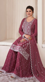 Thumbnail for Anaita Maroon Embroidered Work Silk Stitched Sharara suit - Distacart