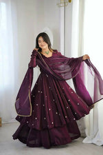Thumbnail for Teeya Creation Violet Crunchy Silk Embroidery Work Designer Suit - Distacart