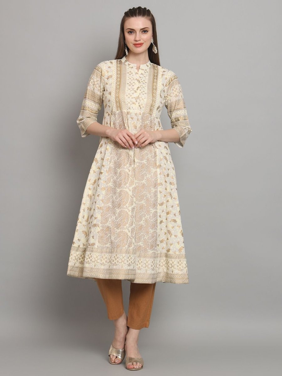 Anouk Ethnic Motifs Printed Mandarin Collar Empire Cotton Anarkali Kurta - Distacart
