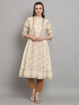 Anouk Ethnic Motifs Printed Mandarin Collar Empire Cotton Anarkali Kurta