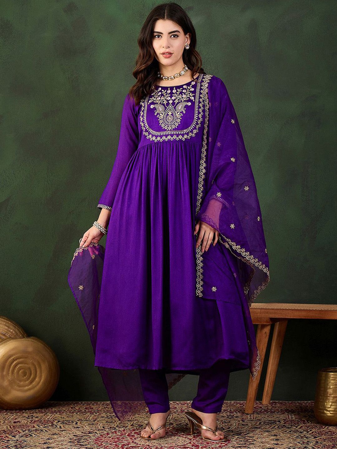 Sangria Embroidered Kurta & Trouser With Dupatta Kurta Set - Distacart