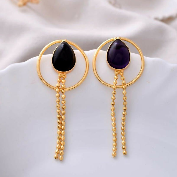 VOJ One Gram Gold Plated Drop Shaped Black Stone Studded Earrings - Distacart