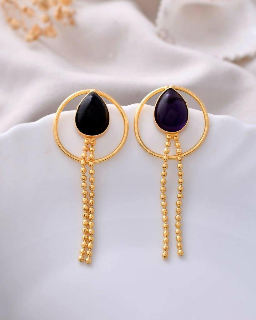VOJ One Gram Gold Plated Drop Shaped Black Stone Studded Earrings - Distacart