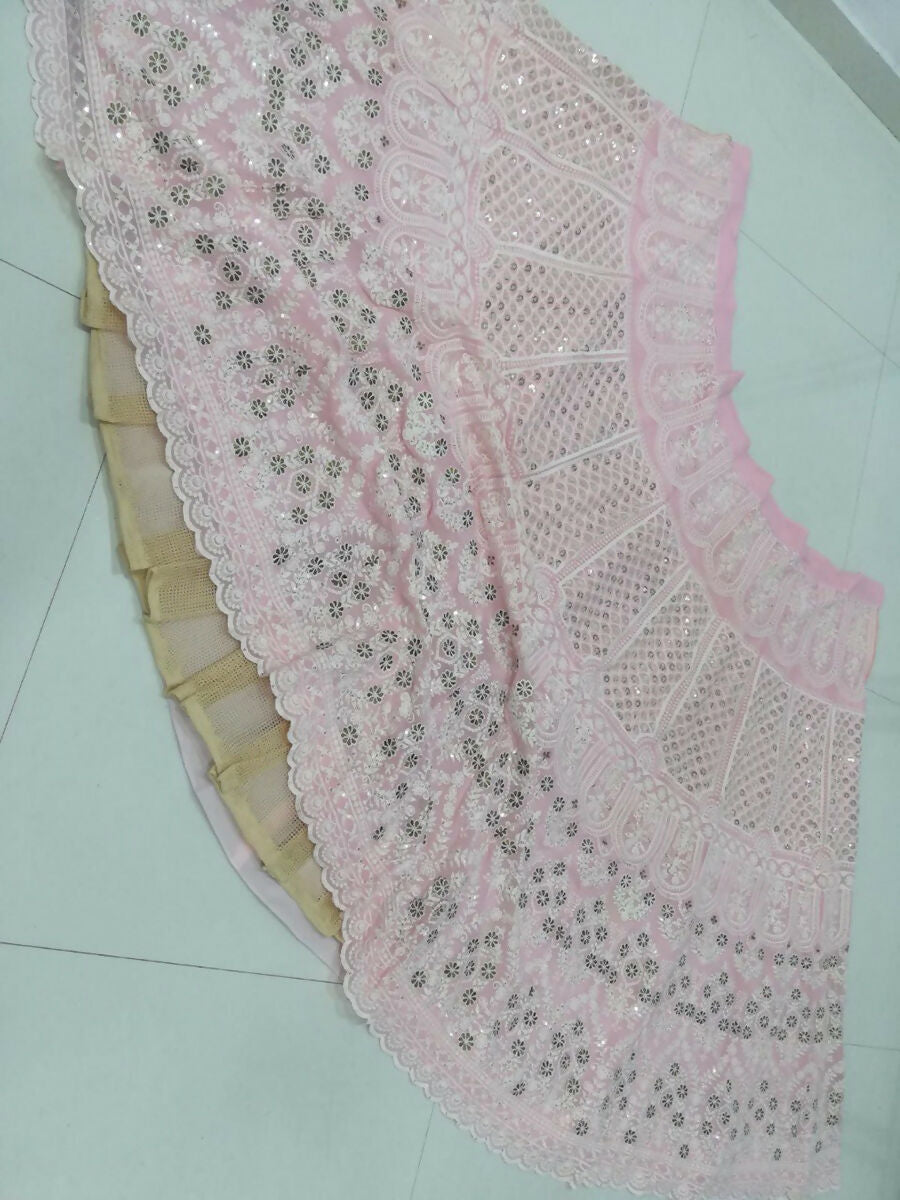 Jyoti Fashion Stunning Baby Pink Faux Georgette 3MM Sequins with Thread & Jari Embroidery Lehenga Choli with Dupatta - Distacart
