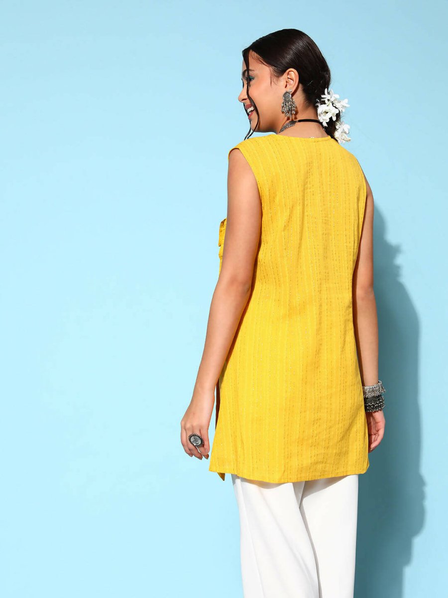 Ahalyaa Women Mustard Cotton Fluid Tie-Up Tunic - Distacart