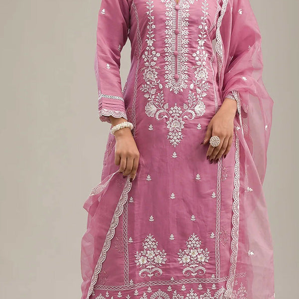 Anaita Pink Embroidered Silk Stitched Salwar suit - Distacart