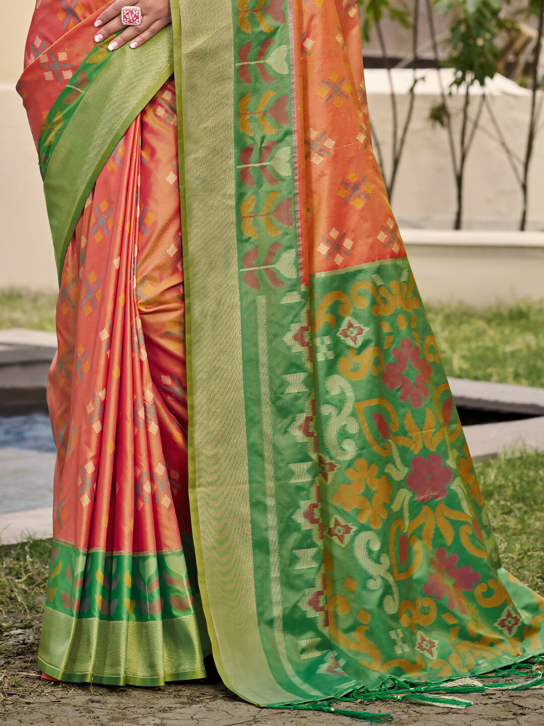 Astita Pochampalli Silk Orange Saree