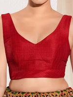 Thumbnail for Joban Fashion Red Mulberry Silk Padded Blouse With Round Neck Sleeveless - Distacart