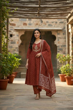 Thumbnail for The52 Women's Beautiful Cotton Fabric Embroidery Work Flared Anarkali Pant and Dupatta Set - Distacart