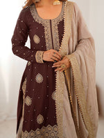 Thumbnail for Lehenga Mart Designer Sharara Suit With Kurta, Sharara, Dupatta For Women-Brown - Distacart