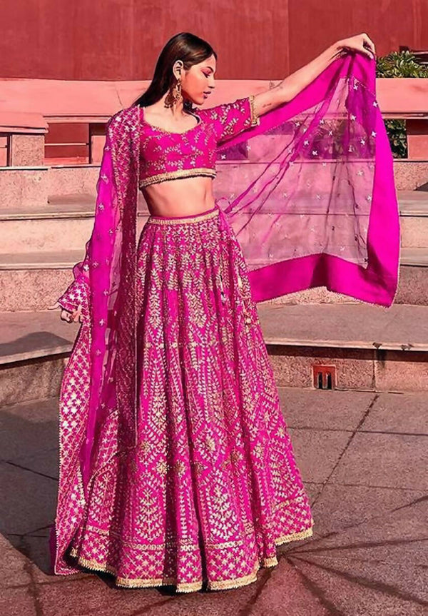 Jyoti Fashion Glamorous Rani Pink Chapat Zari and Dori Embroidered Malai Satin Silk Lehenga Choli with Dupatta - Distacart