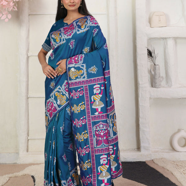 Astita Silk Blend Teal Blue Saree