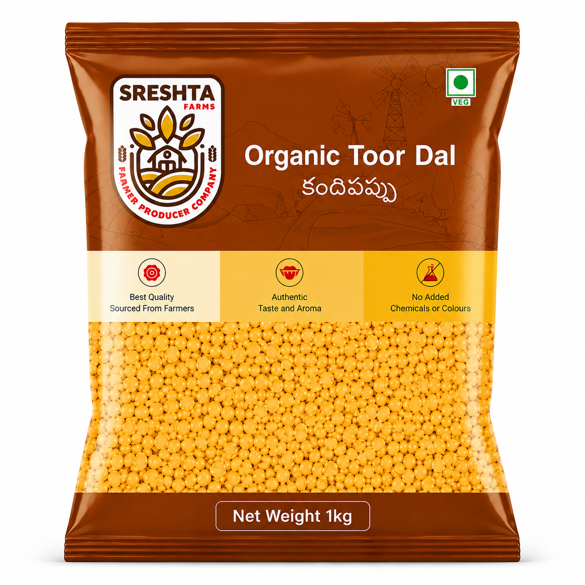 Sreshta Farms Organic Toor Dal (Kandi Pappu)