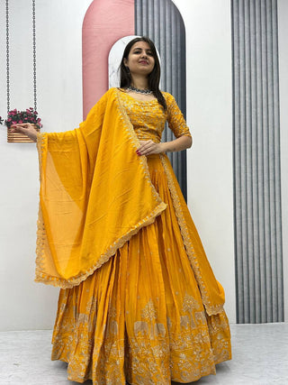 Teeya Creation Yellow Color Chinon Silk Embroidery Work Fully Stitched Lehenga Choli - Distacart