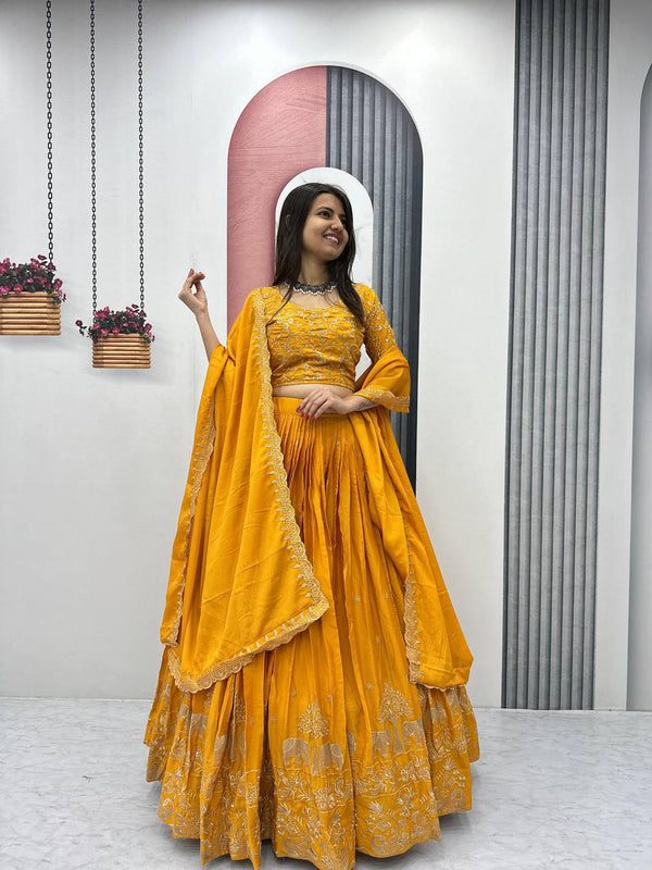Teeya Creation Yellow Color Chinon Silk Embroidery Work Fully Stitched Lehenga Choli - Distacart