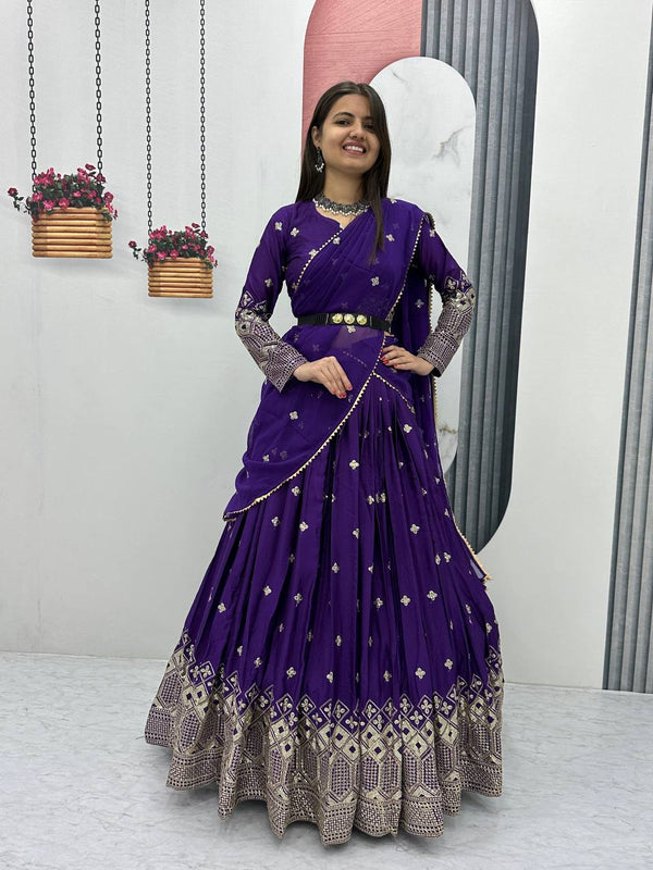 Teeya Creation Purple Color Chinon Silk Embroidery Work Fully Stitched Lehenga Choli - Distacart