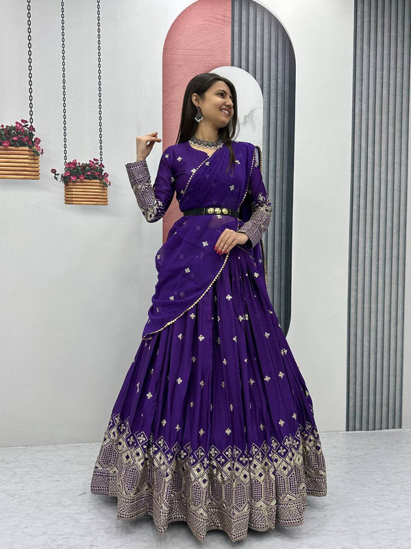 Teeya Creation Purple Color Chinon Silk Embroidery Work Fully Stitched Lehenga Choli - Distacart