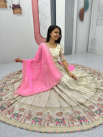 Thumbnail for Teeya Creation Cream Color Banarasi Silk Heavy Embroidery Work Fully Stitched Lehenga Choli - Distacart