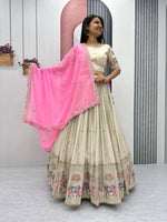 Thumbnail for Teeya Creation Cream Color Banarasi Silk Heavy Embroidery Work Fully Stitched Lehenga Choli - Distacart