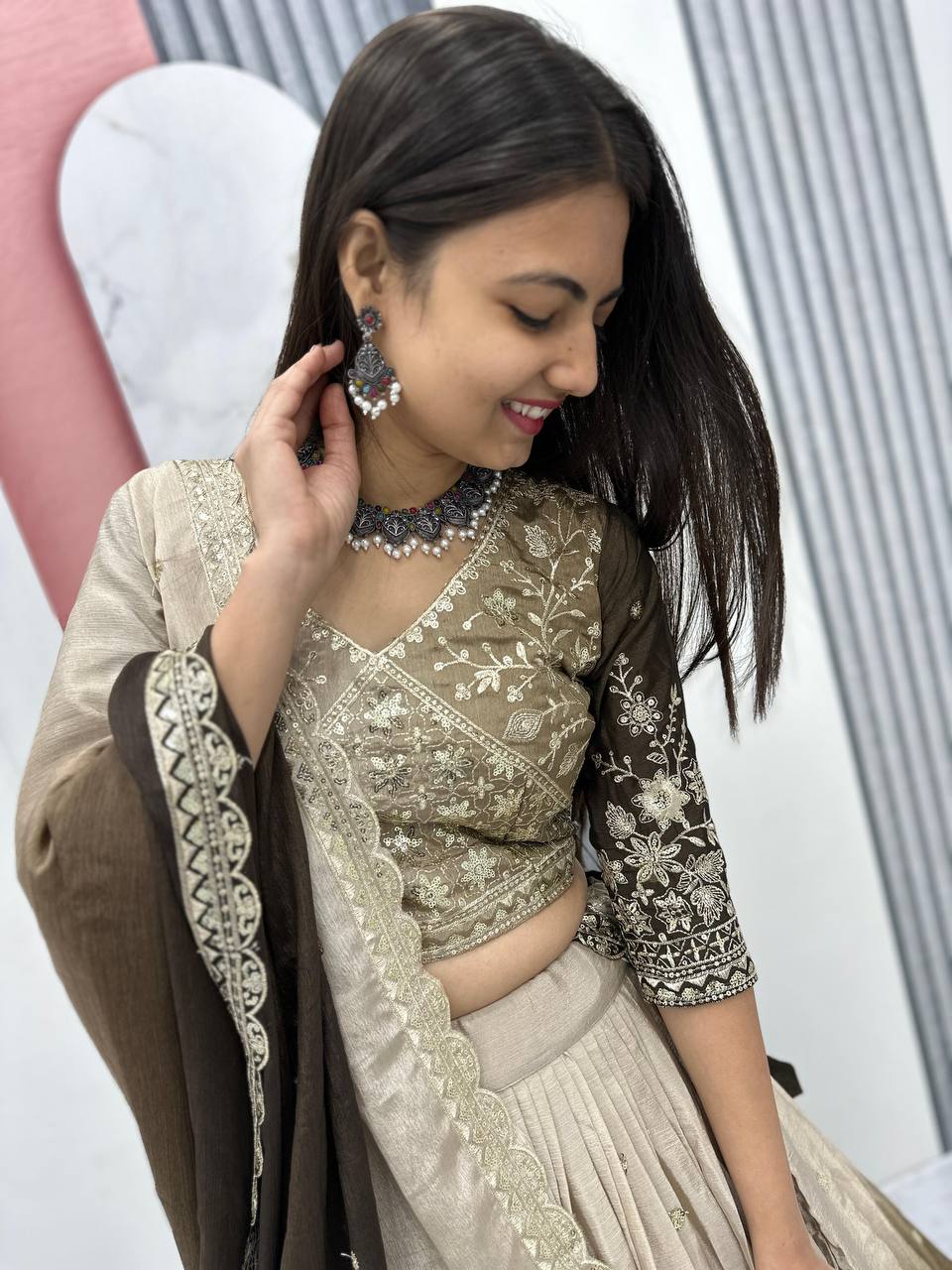 Teeya Creation Multi Color Chinon Silk Heavy Embroidery Work Fully Stitched Lehenga Choli - Distacart