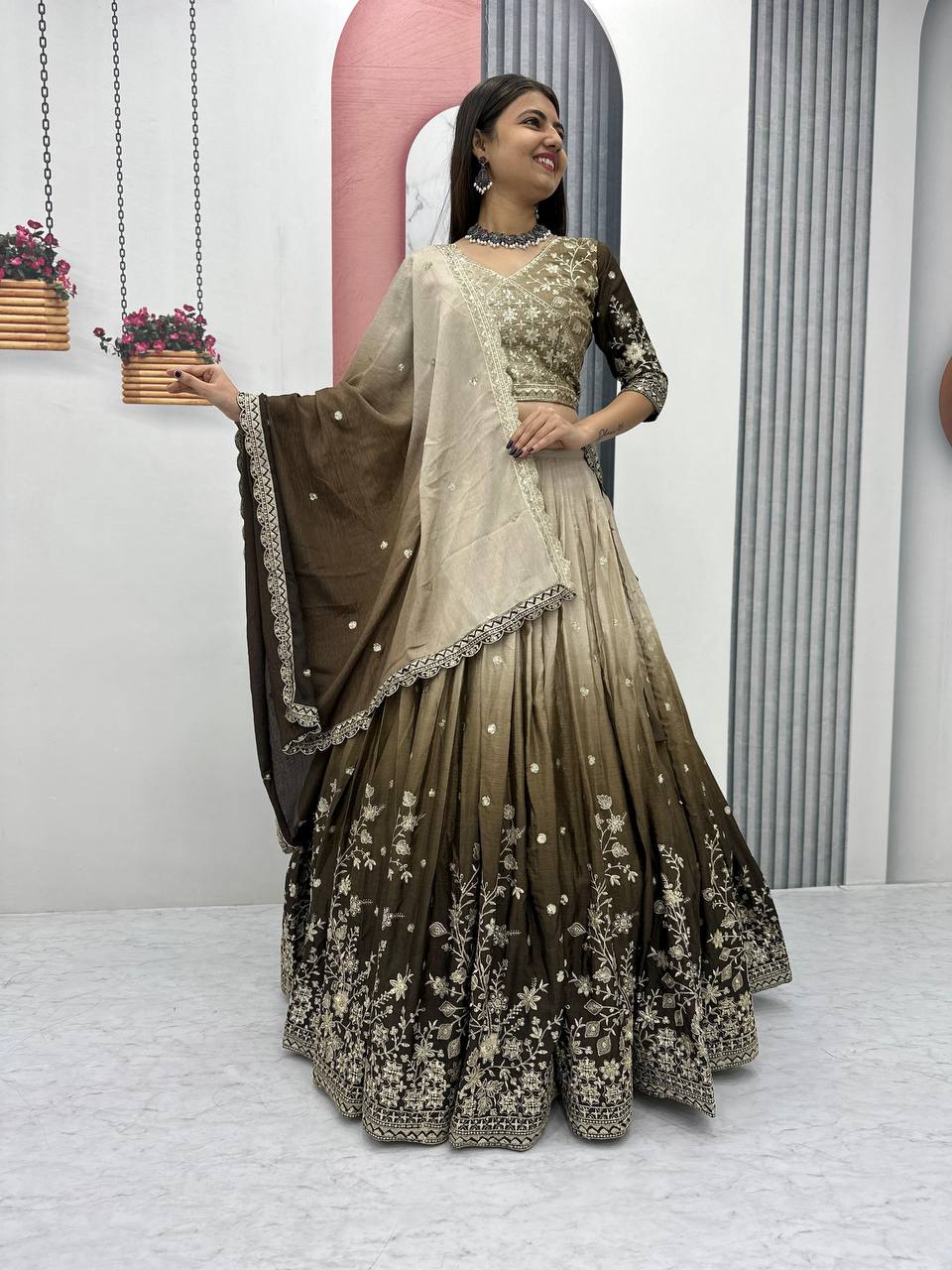 Teeya Creation Multi Color Chinon Silk Heavy Embroidery Work Fully Stitched Lehenga Choli - Distacart