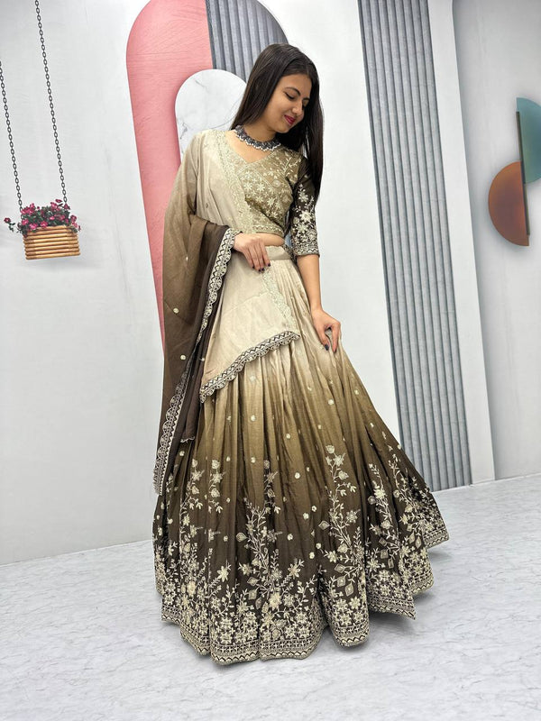 Teeya Creation Multi Color Chinon Silk Heavy Embroidery Work Fully Stitched Lehenga Choli - Distacart