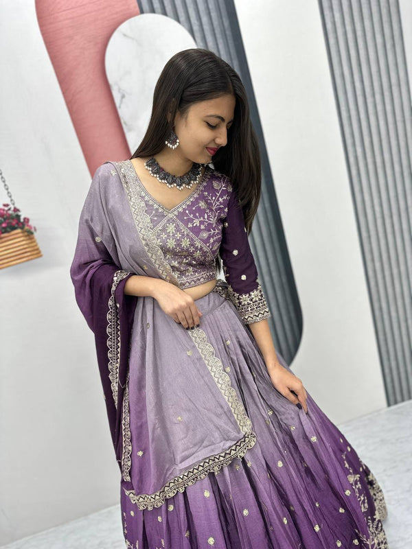 Teeya Creation Multi Color Chinon Silk Heavy Embroidery Work Fully Stitched Lehenga Choli - Distacart