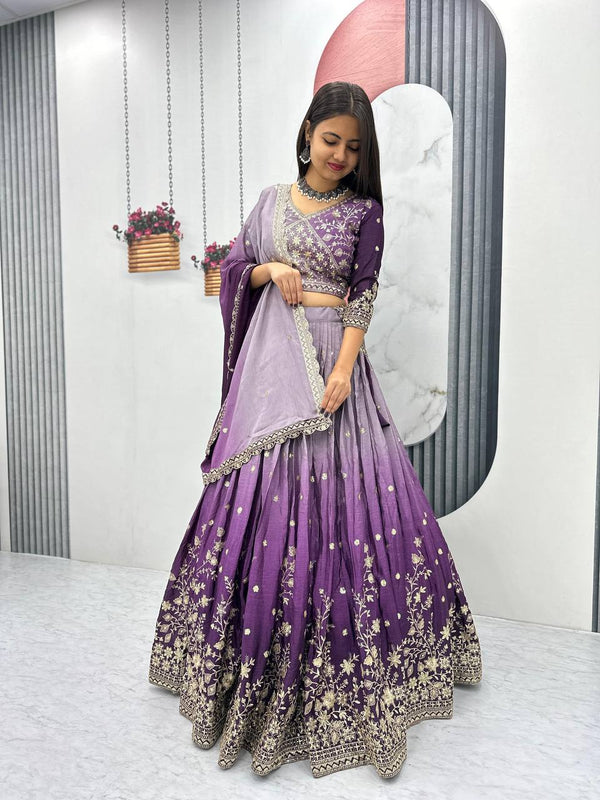 Teeya Creation Multi Color Chinon Silk Heavy Embroidery Work Fully Stitched Lehenga Choli - Distacart