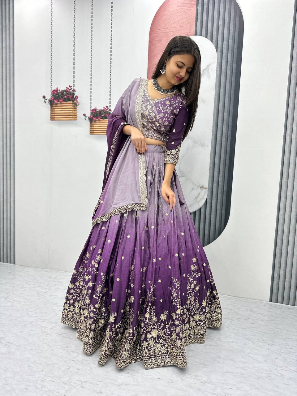 Teeya Creation Multi Color Chinon Silk Heavy Embroidery Work Fully Stitched Lehenga Choli - Distacart