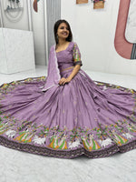 Thumbnail for Teeya Creation Lavender Color Chinon Silk Heavy Embroidery Work Fully Stitched Lehenga Choli - Distacart
