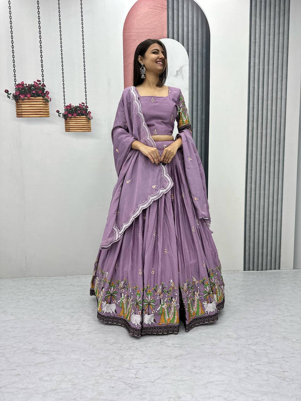 Teeya Creation Lavender Color Chinon Silk Heavy Embroidery Work Fully Stitched Lehenga Choli - Distacart