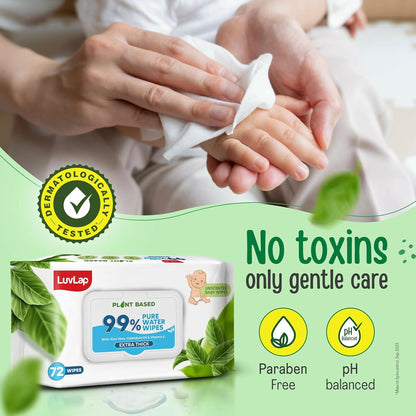 LuvLap Plant Based 99% Pure Water Extra Thick Unscented Baby Wipes - Distacart